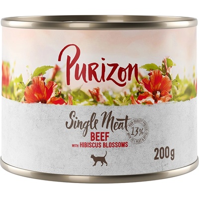 Purizon 6x200г Single Meat Purizon, консервирана храна за котки - говеждо с хибискус