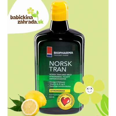 BioPharma Nórsky rybí olej s prírodnou citrónovou príchuťou Norsk Tran 375 ml