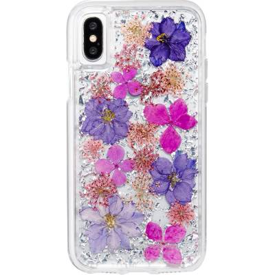 Case-Mate Karat Petals Case - дизайнерски кейс с истински цветя и с висока защита за iPhone XS, iPhone X (лилав)