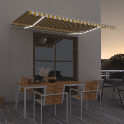 VidaXL Ručně zatahovací markýza s LED světlem 450 x 350 cm žlutobílá