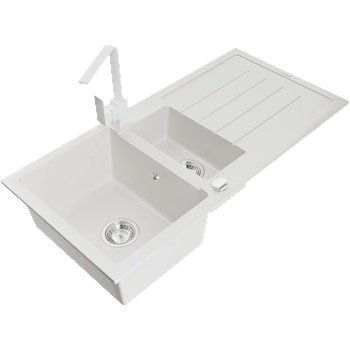 Mexen Andres гранитна мивка 1, 5-коморна с отцедник и кухненски смесител Rita, бял - 6515-20-670300-20 (6515-20-670300-20)