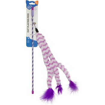 Duvoplus Duvo - Забавна играчка за котки - въдица с еластично въже и плюшена опашка с пера, 41 см