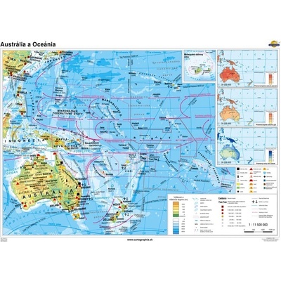 Cartographia Austrália a Oceánia - mapa (140x100 cm – 1:11500000), nástenná, fóliovaná, lištovaná