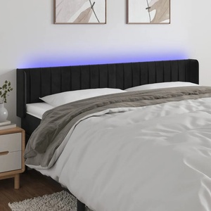 vidaXL LED горна табла за легло, черна, 183x16x78/88 см, кадифе (3123536)