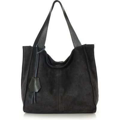 Mazzini Genuine Leather Marco Čierna semišová shopper kabelka z pravej kože