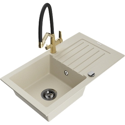 Mexen Pablo мивка от гранит с 1 корито с оцедник и кухненски смесител Duo, бежов - 6510-69-671701-57-B (6510-69-671701-57-B)