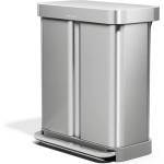 simplehuman Стоманено кошче за боклук 34+24 l за рециклиране/с педал в матово сребрист цвят - simplehuman (CW2116)