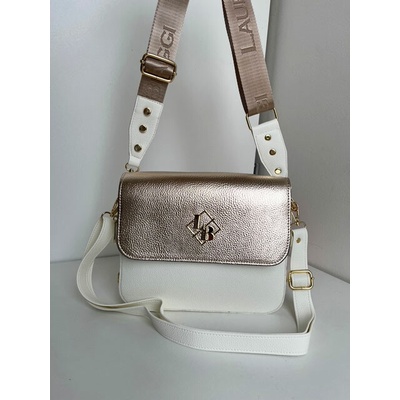 Bielo-zlatá crossbody kabelka Laura Biaggi s dvoma ramienkami