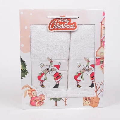 Хавлиени кърпи в бяло с Дядо и Баба Коледа - 2 броя