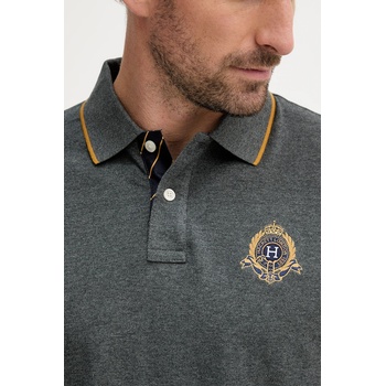 Hackett London Памучна тениска с яка Hackett London в сиво с апликация HM5600031 (HM5600031)