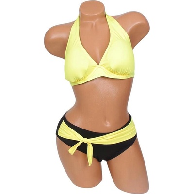 Дамски бански в жълто и черно с панделка