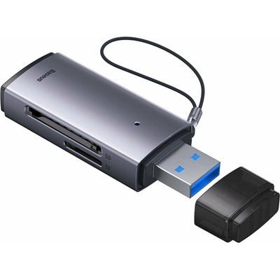 Baseus Четец за карти Baseus Lite Series, USB-А 3.0, слот за SD карта, слот за microSD карта, сив (WKQX060013)