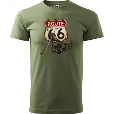 Maverprint tričko Route 66 Chopper na legendárnej americkej ceste khaki