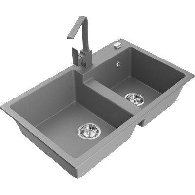 Mexen Tomas двоен кухненски гранитен мивка с батерия Rita, сив - 6516-71-670300-71 (6516-71-670300-71)