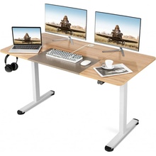 Costway Elektrický výškově nastavitelný stůl COSTWAY, ergonomický stůl Sit-Stand s věšákem a háčkem na kabely, 140 cm x 70 cm, stojící stůl pro domácí kancelář, učebnu, ložnici (dub)