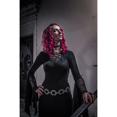 Manon černá gothic halenka Def s krajkou a cípatými rukávy
