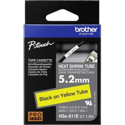 Brother HSE HSE611E Farba pásky: žltá Farba písma:čierna 5.2 mm 1.5 m