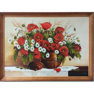 Bondecor Obraz "Kytice vlčího máku - v dřevěném frézovaném rámu, 70x50cm