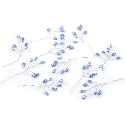 Větvička drátěná s broušenými korálky hand made - sapphire stříbrná (10 ks)