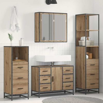 vidaXL Комплект мебели за баня 4 pcs дъб артизан Инженерно дърво (3402567)