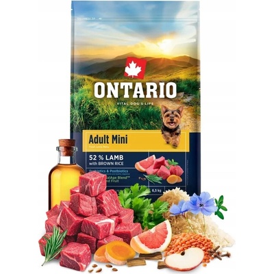 Granule Ontario Adult Mini Jehněčí & Hnědá Rýže 6,5 kg