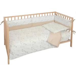 Bimbidreams Бебешки спален комплект с обиколник Bimbidreams - Noe, 3 части, White/Linen (8435629207578)