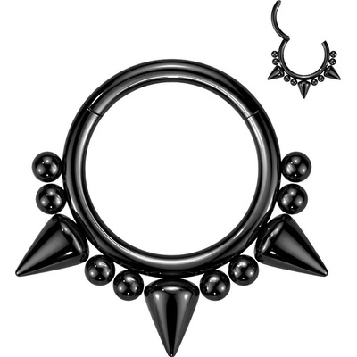 Šperky4U černý piercing kruh segment s hroty K01066K-1208