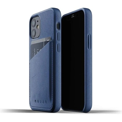 Mujjo Leather Wallet Case - кожен (естествена кожа) кейс с джоб за кредитна карта за iPhone 12 mini (син)