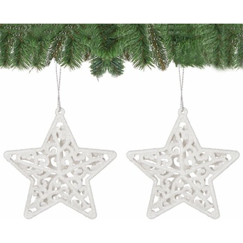 SPRINGOS Vianočné ozdoby Hviezdy s trblietkami biele 8cm sada 2ks