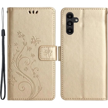 Pouzdro Flowers peněženkové Samsung Galaxy A54 5G - zlaté