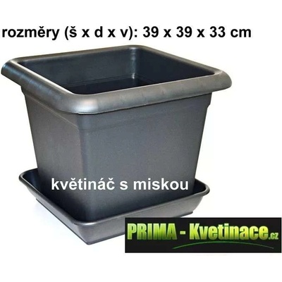 PLASTKON Plastový hranatý květináč 40×40 cm s podmiskou – antracit