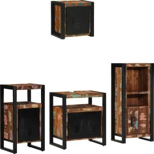 vidaXL Комплект мебели за баня 4 бр. Многоцветно и черно (3305639)