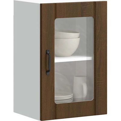 vidaXL Кухненски стенен шкаф със стъклена врата Lucca кафяв дъб (853774)