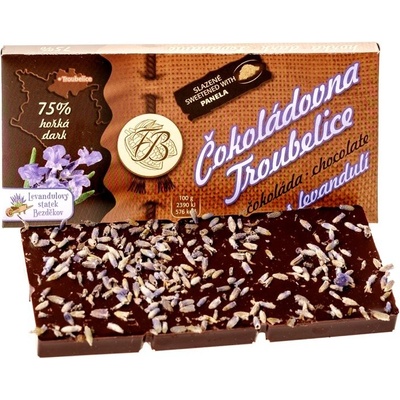 Čokoládovna Troubelice Čokoláda horká 75% s LEVANDUĽOU, 45 g