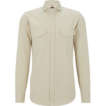 HUGO BOSS Риза Boss Men's Romeo Long Sleeve Plain Shirt - Light Beige