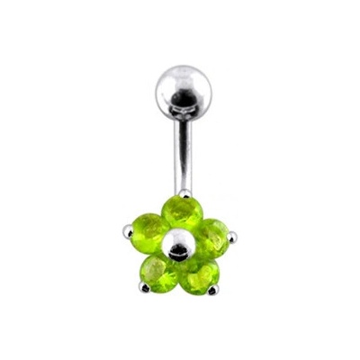Šperky4U stříbrný piercing do pupíku kytička světle zelené zirkony BP01070-G