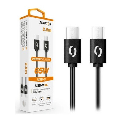 Aligator DATKP58 Dátový POWER 65W / USB-C / USB-C 3A, 2,5m, černý