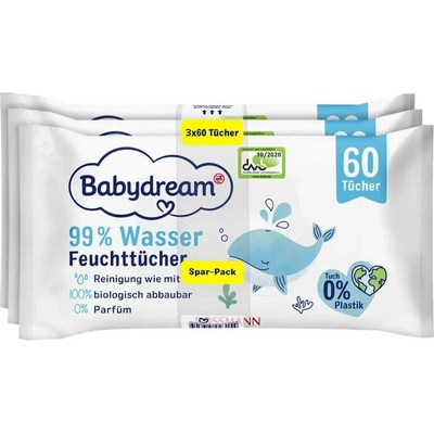 Babydream Vlhčené ubrousky s 99 % vody 180 ks