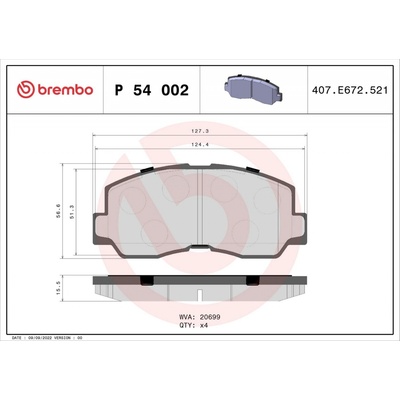 Sada brzdových platničiek kotúčovej brzdy BREMBO P 54 002