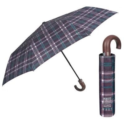 Мъжки автоматичен Open-Close чадър Perletti Technology 21763, Каре /Зелени линии