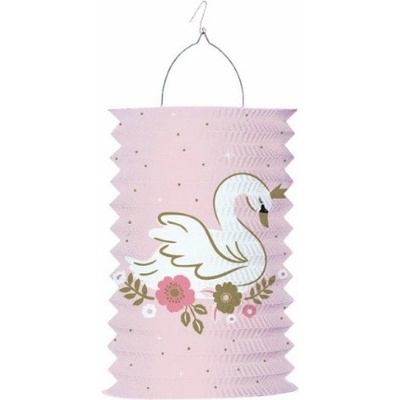 Závěsný lampion válec - bílá labuť - 28 cm