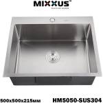 Mixxus Кухненска мивка от неръждаема стомана MIXXUS HM5050-215 Chrome SUS304 (3.0/0.8), сива, 500x500 мм, дълбочина 215 мм (ET13388) Мивка за вграждане