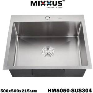 Mixxus Кухненска мивка от неръждаема стомана MIXXUS HM5050-215 Chrome SUS304 (3.0/0.8), сива, 500x500 мм, дълбочина 215 мм (ET13388) Мивка за вграждане