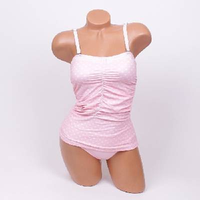 Дамски танкини в розово на бели точки - чашка b