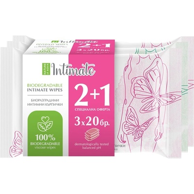 Nature of Agiva Intimate Биоразградими интимни кърпички, 3 х 20 броя