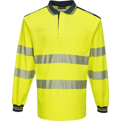 Portwest hi-vis pw3 t184 / Светлоотразителна поло тениска с дълъг ръкав - hv жълто/тъмносиньо 4xl (t184ynr4xl)
