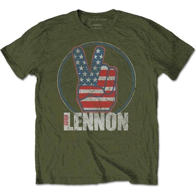 John Lennon tričko Peace Fingers US Flag zelené