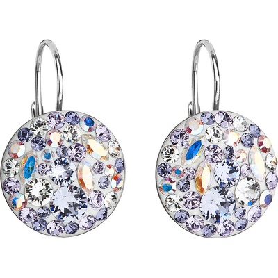 Swarovski strieborné náušnice visiace s krištálmi fialové okrúhle 31176.3 violet