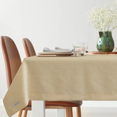 Eurofirany Stella 1 obrus so štruktúrou plátna pretkávaný lesklou niťou zlatá Polyester 145x350cm