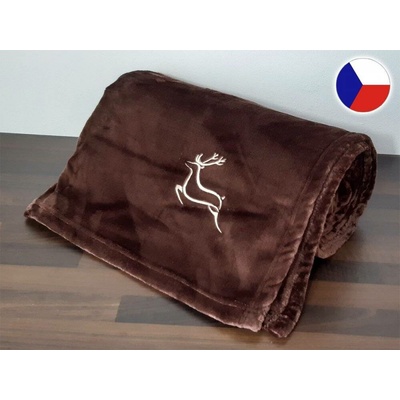Svitap Deka z mikroflanelu Sleep Well hnědá výšivka pro myslivce jelen 150x200